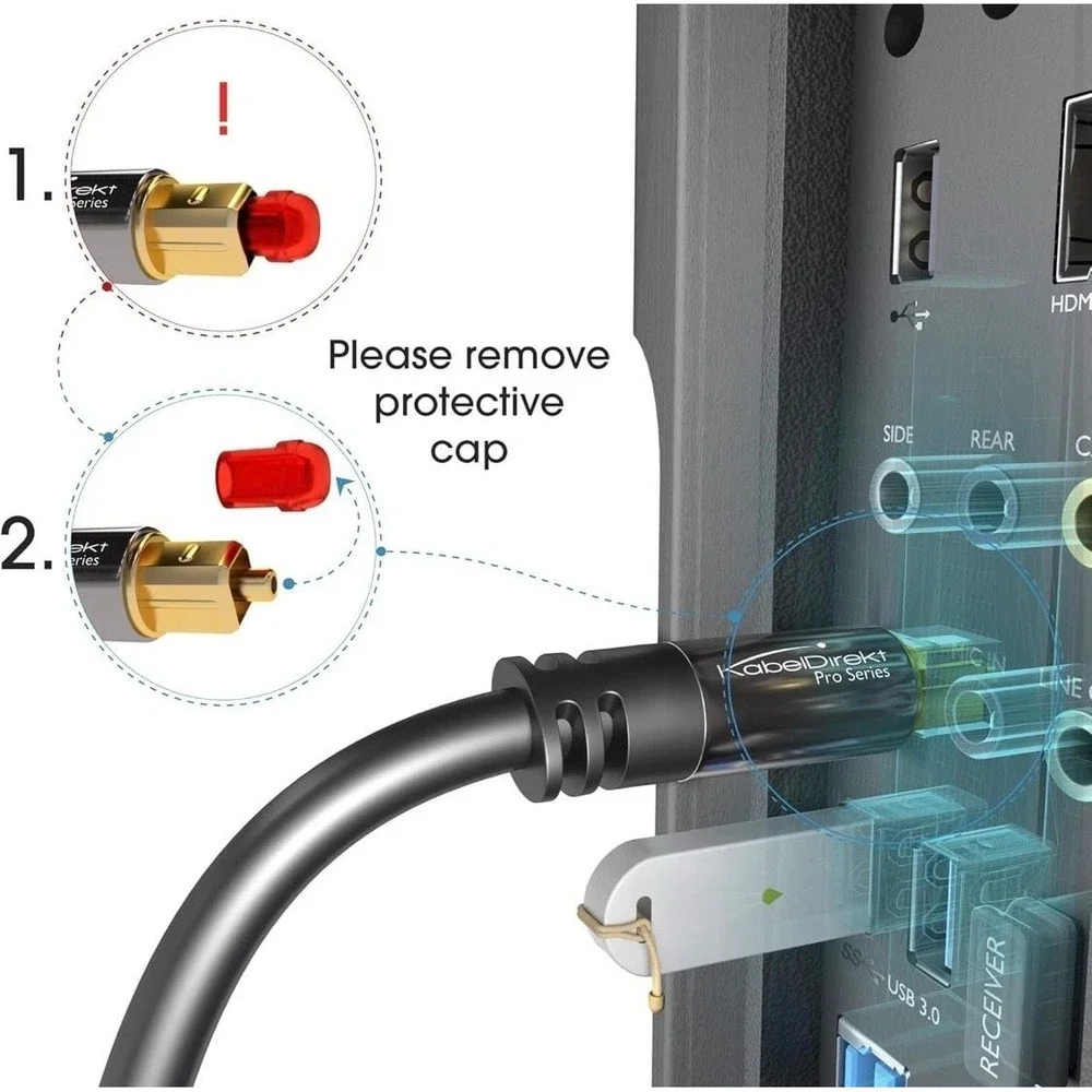 KabelDirekt Pro Series TOSLINK Optical Digital Audio Cable 6ft S/PDIF Fiber Opti